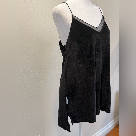 Free People Black Velvet Cami Mesh Trim Spaghetti Strap Tank Top S - Picture 6 of 9